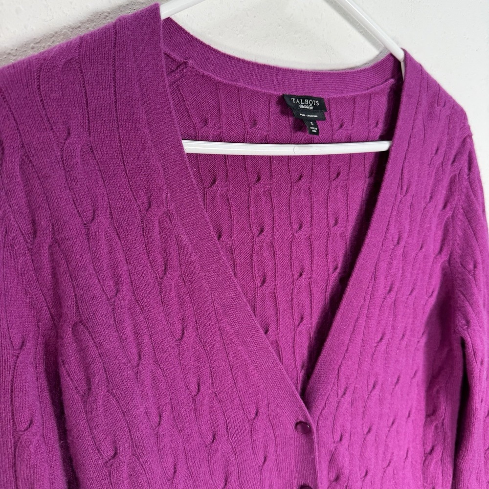 TALBOTS Sweater 100% Cashmere Womens Sz Small Cable Knit Button Up V Cardigan